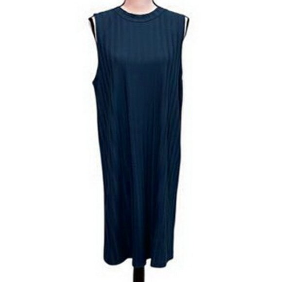 Eileen Fisher Blue Striped Jersey Sleeveless Midi Dress - Picture 1 of 2